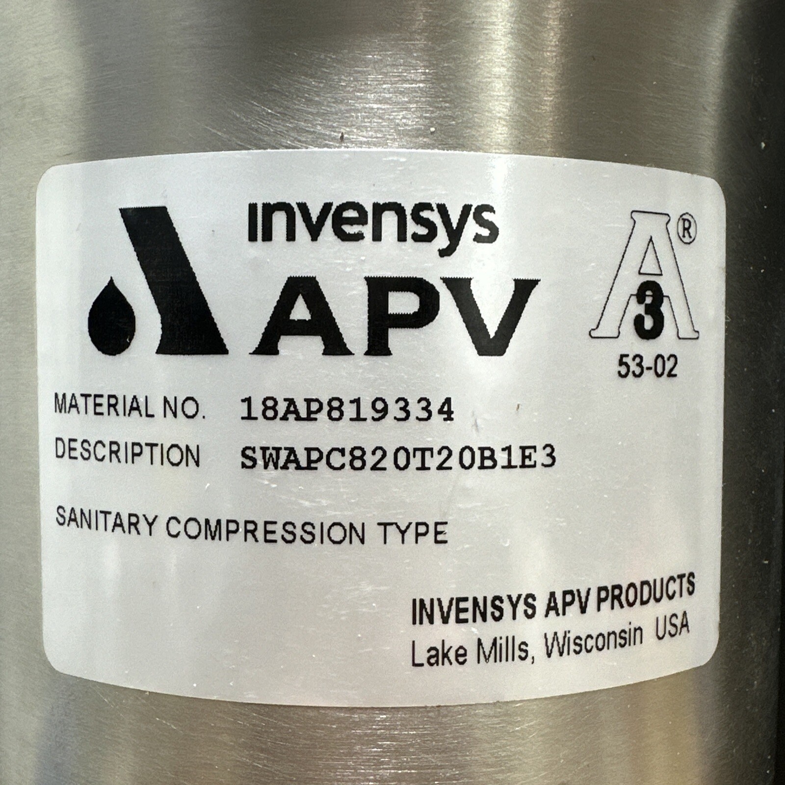 NEW NO BOX – Invensys APV 18AP819334 SWAPC820T20B1E3 Sanitary Compression