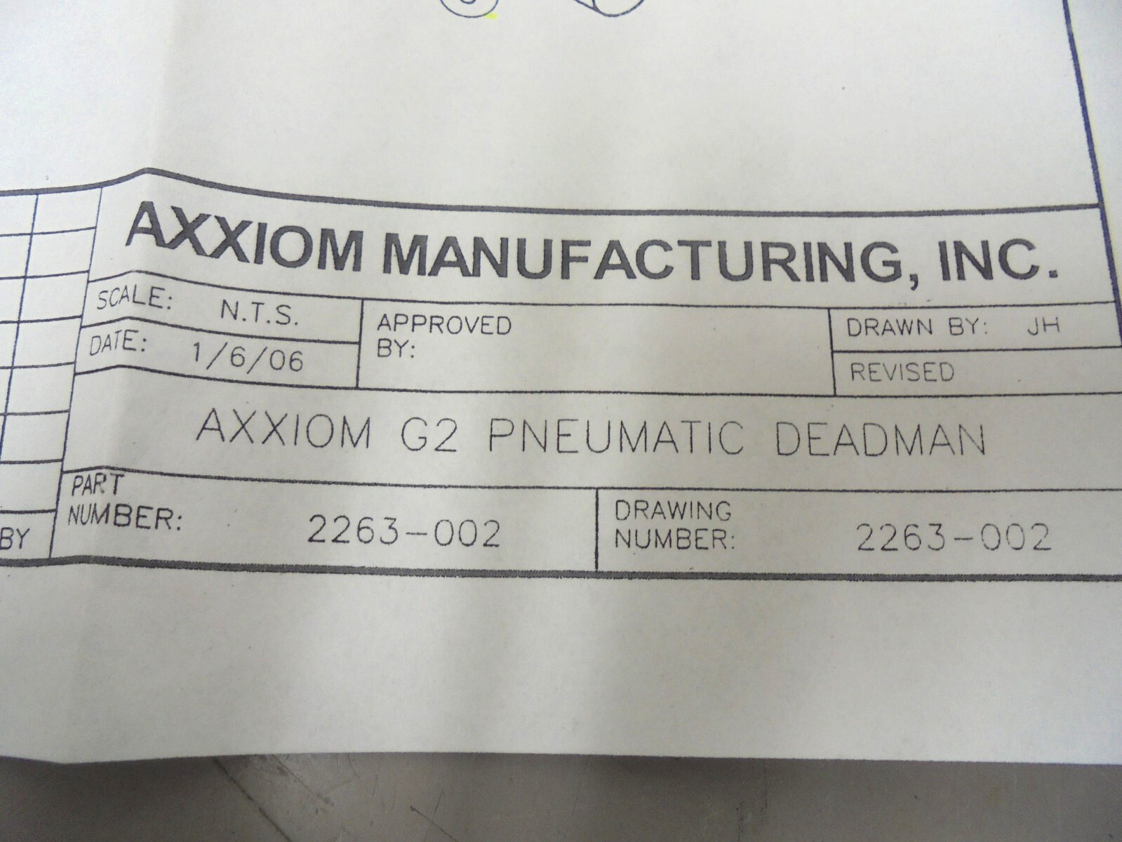 AXXIOM 2263-002-99 G2 Pneumatic Deadman Switch Repair Kit