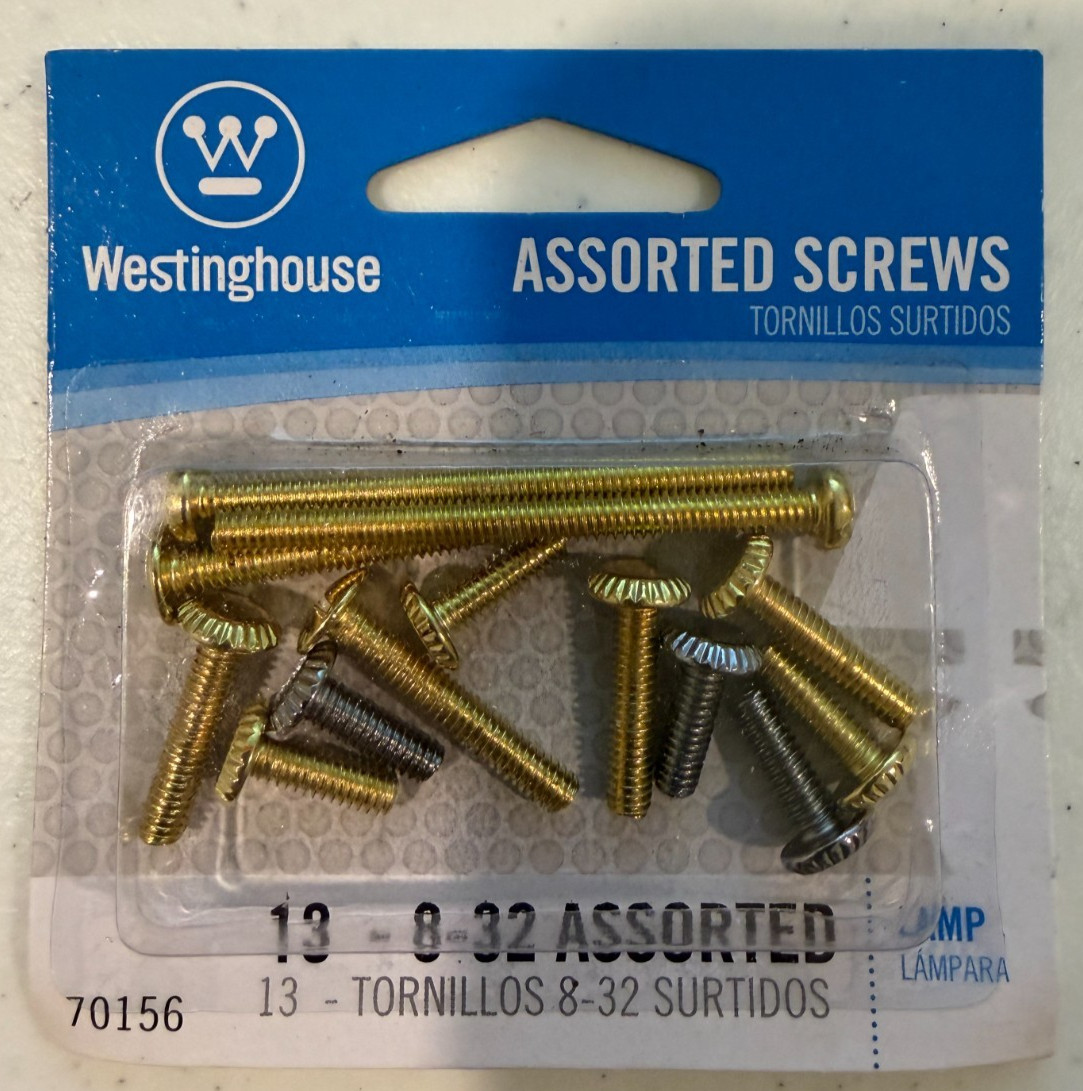 WESTINGHOUSE 70156 Assorted Lamp Screws 13 8-32 New FREE SHIPPING