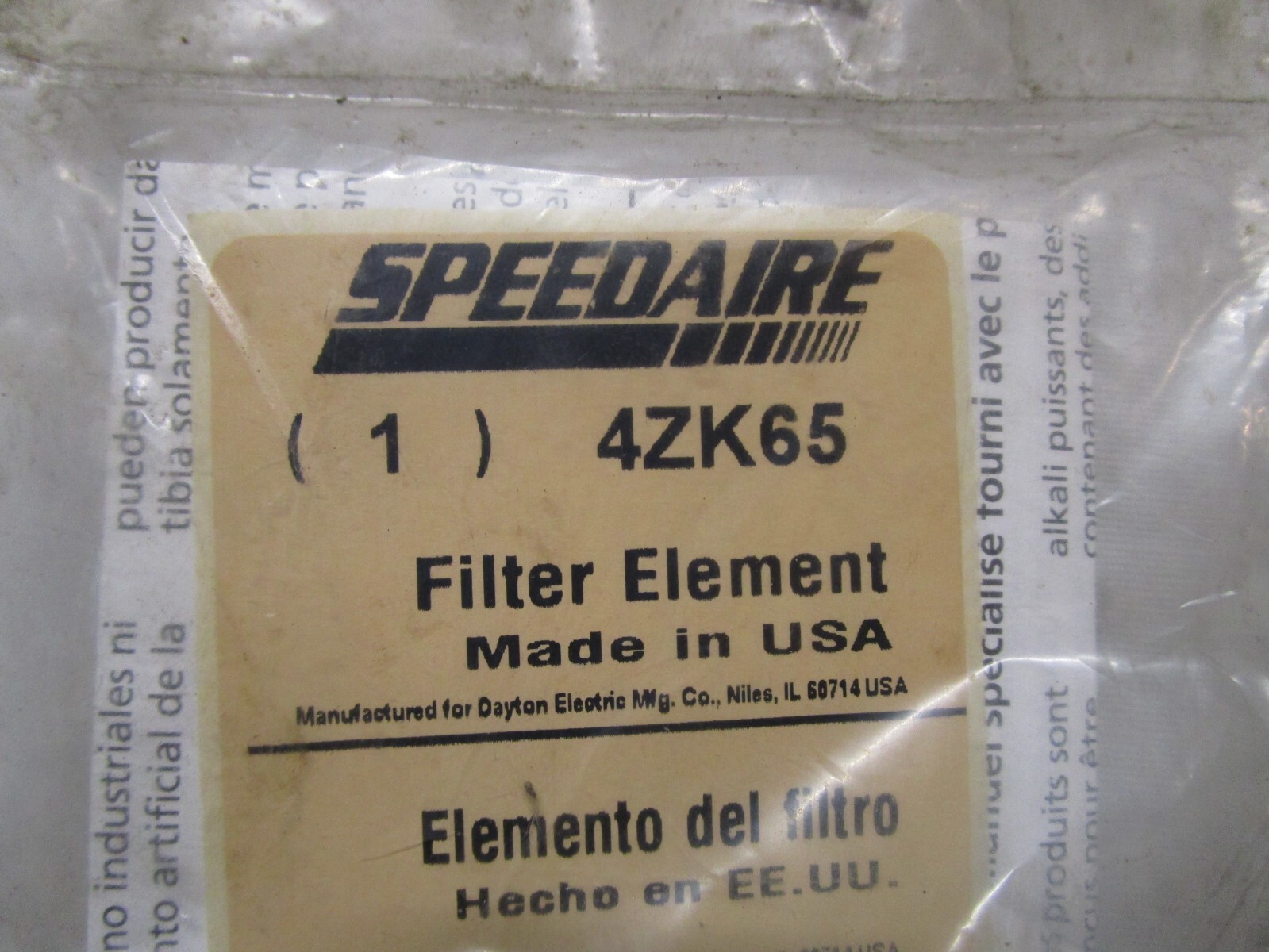 NEW SPEEDAIRE 4ZK65 FILTER ELEMENT PNEUMATIC SEALED BAG