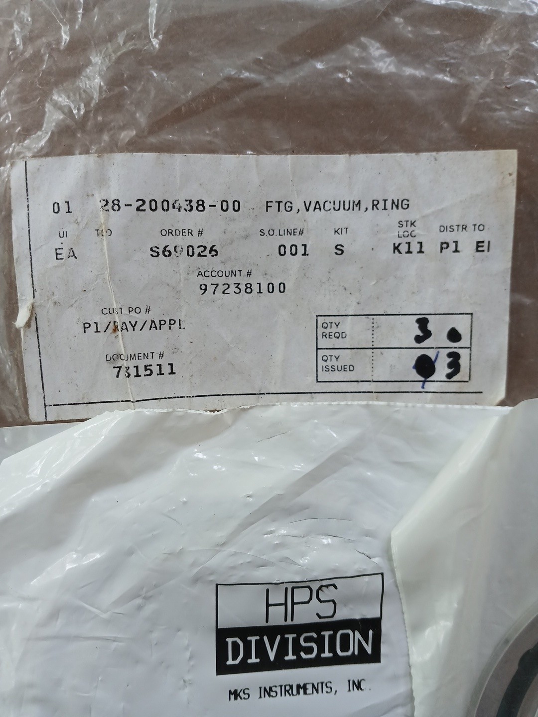 Lot of 3 MKS HPS 100760606 Varian 28-200438-00 Vacuum Centering Ring NW63 Seal