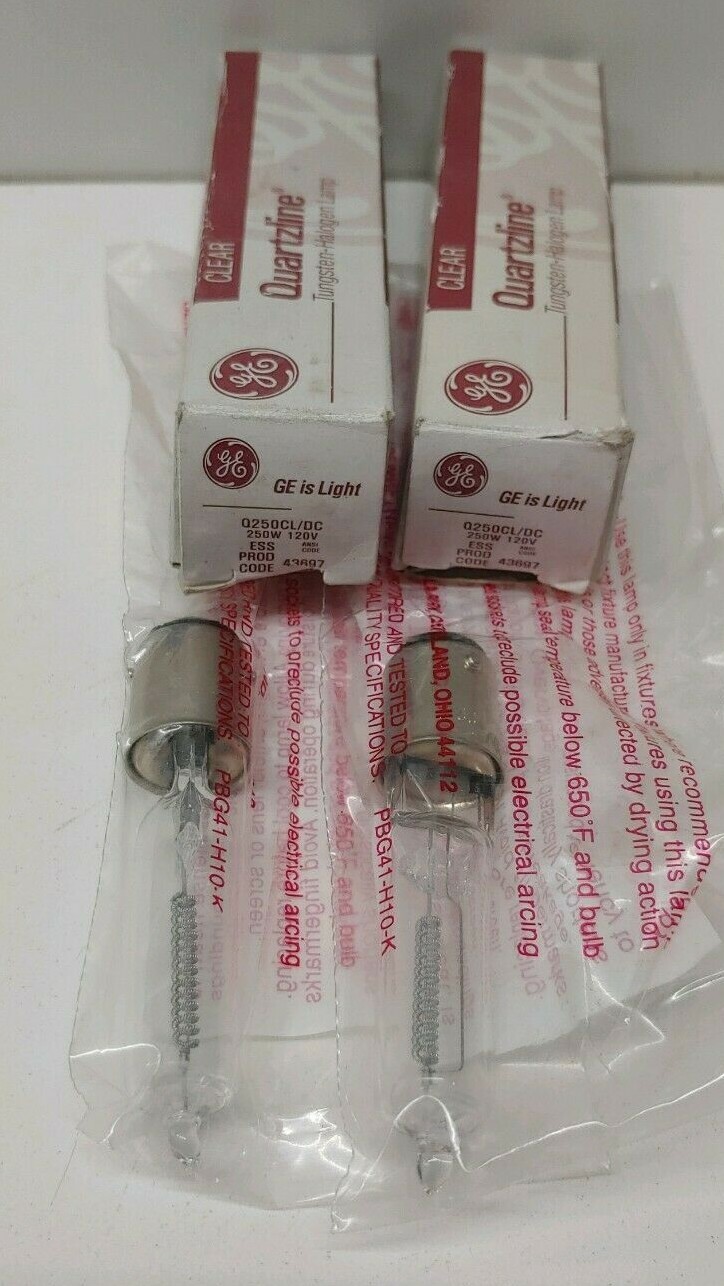 LOT OF (2) NEW OLD STOCK! GE 250W 120V TUNGSTEN-HALOGEN LAMPS Q250CL/DC