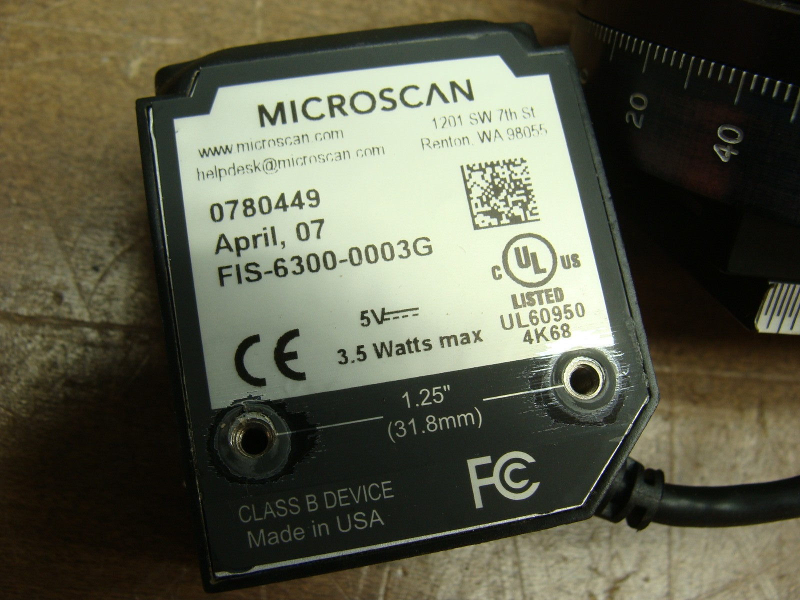 MICROSCAN QUADROS MINI BARCODE SCANNER FIS-6300-0003G W/9038 STAGE/ROTATING DRUM