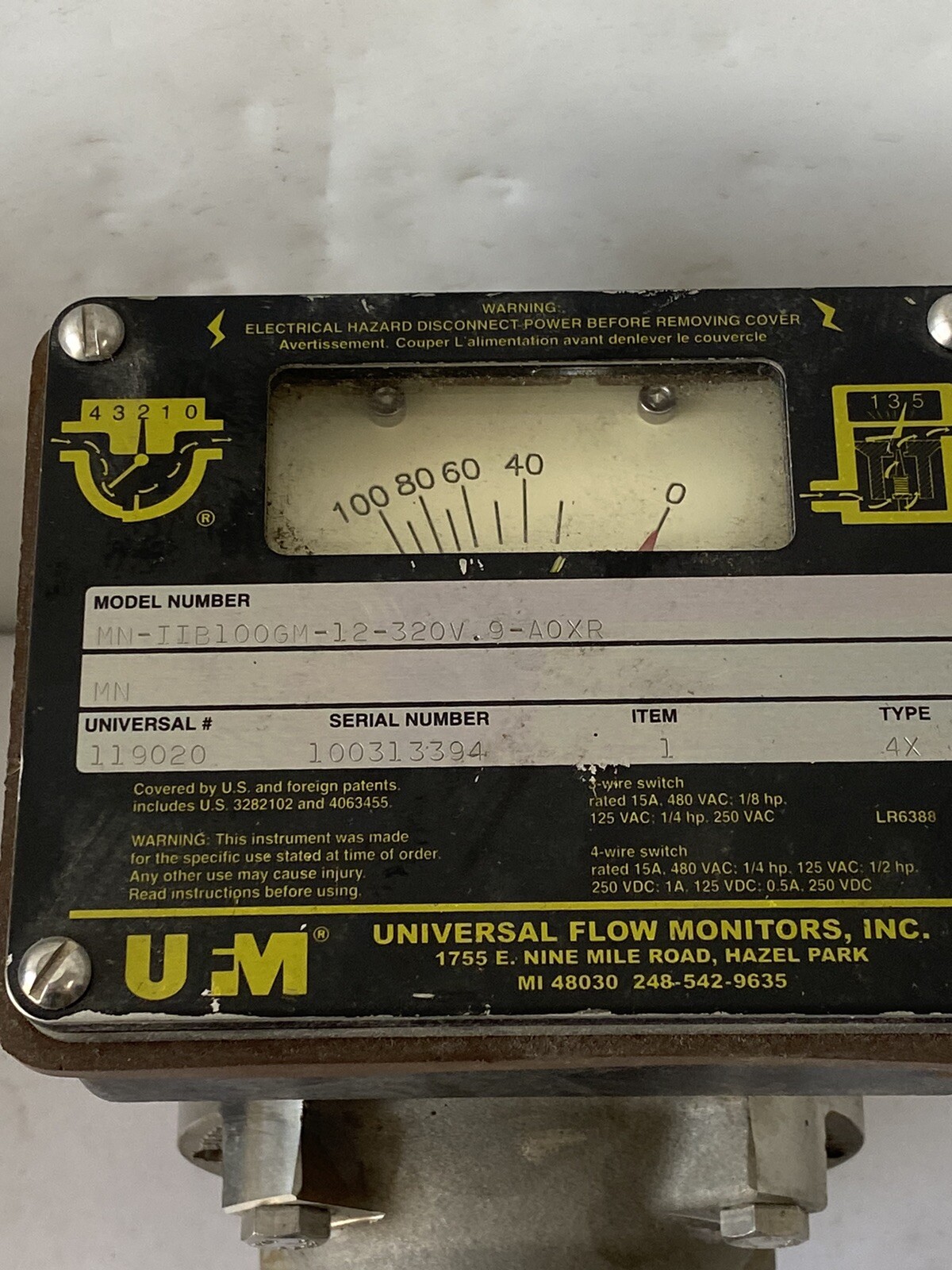Ufm mn-iib1oogm-12-320v .9-a0xr FLOW MONITOR Type 4x