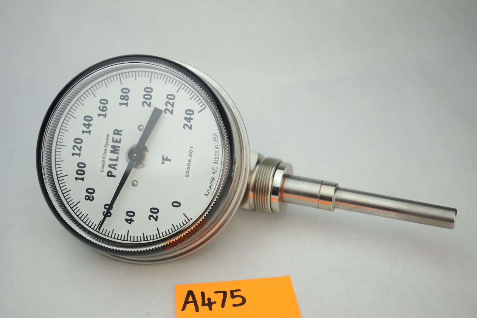 Palmer Industrial Temperature Gauge Liquid filled 0-240F Glass Face