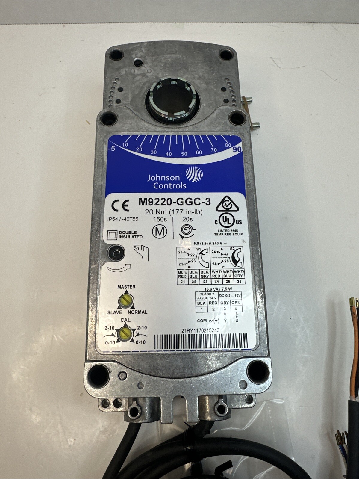 JOHNSON CONTROLS M9220-GGC-3 Actuator 24VAC/VDC 20Nm 177 in/lb Spring Return