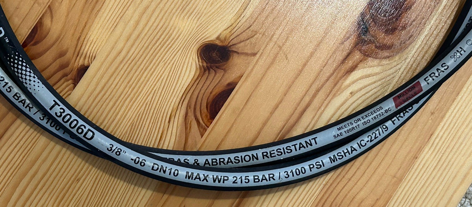 3/8″ X 144” Hydraulic Hose SAE100R17 3100 PSI Straight X 90 JIC Ends