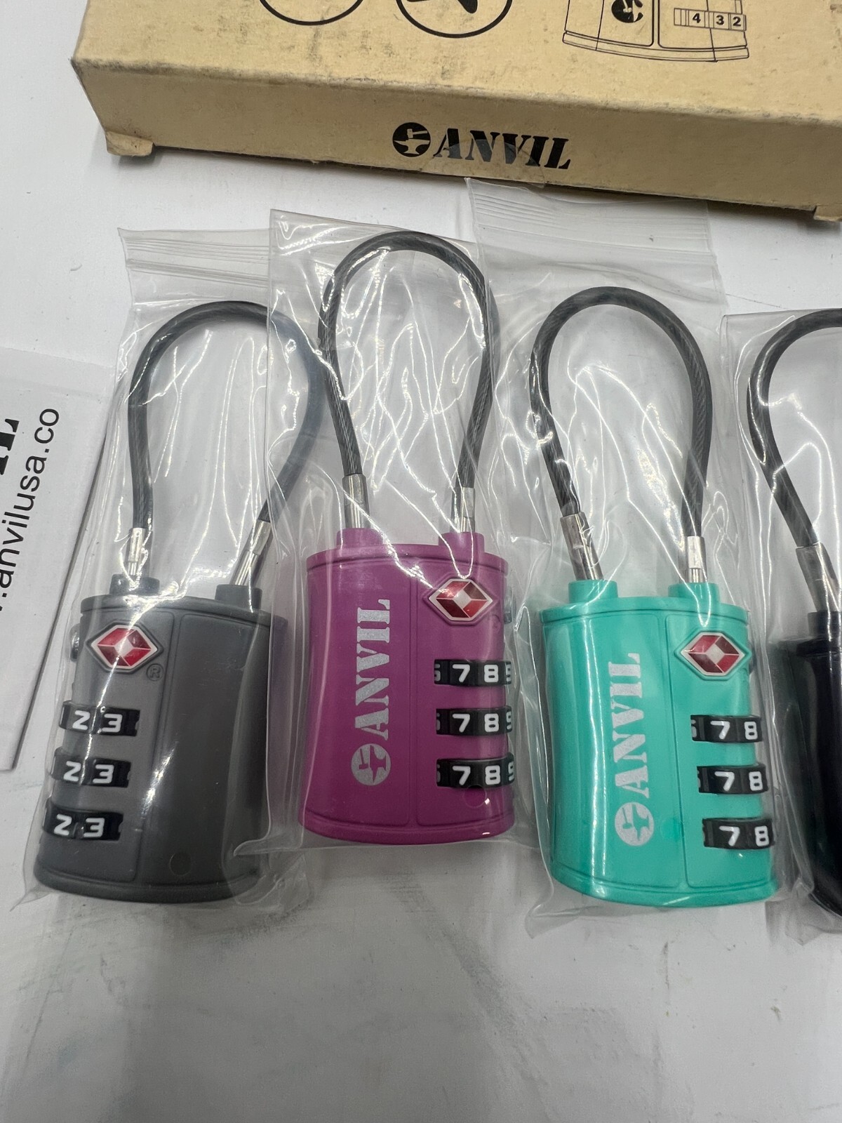 (QTY 4) Anvil 3-Digit Combination Luggage Lock C108 TSA Approved, Alloy Body
