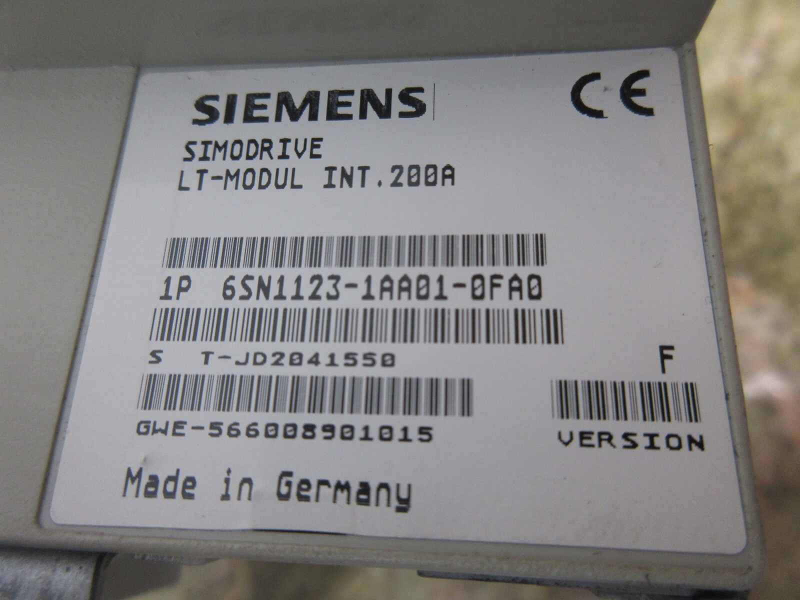 SIEMENS SIMODRIVE LT-MODUL INT. 200A 1P 6SN1123-1AA01-0FA0 120 DAY WARRANTY