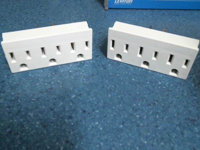 Leviton 697-W, Tripe Outlet Grounding Adapter, 15A-125V, White, Lot of 2, FS