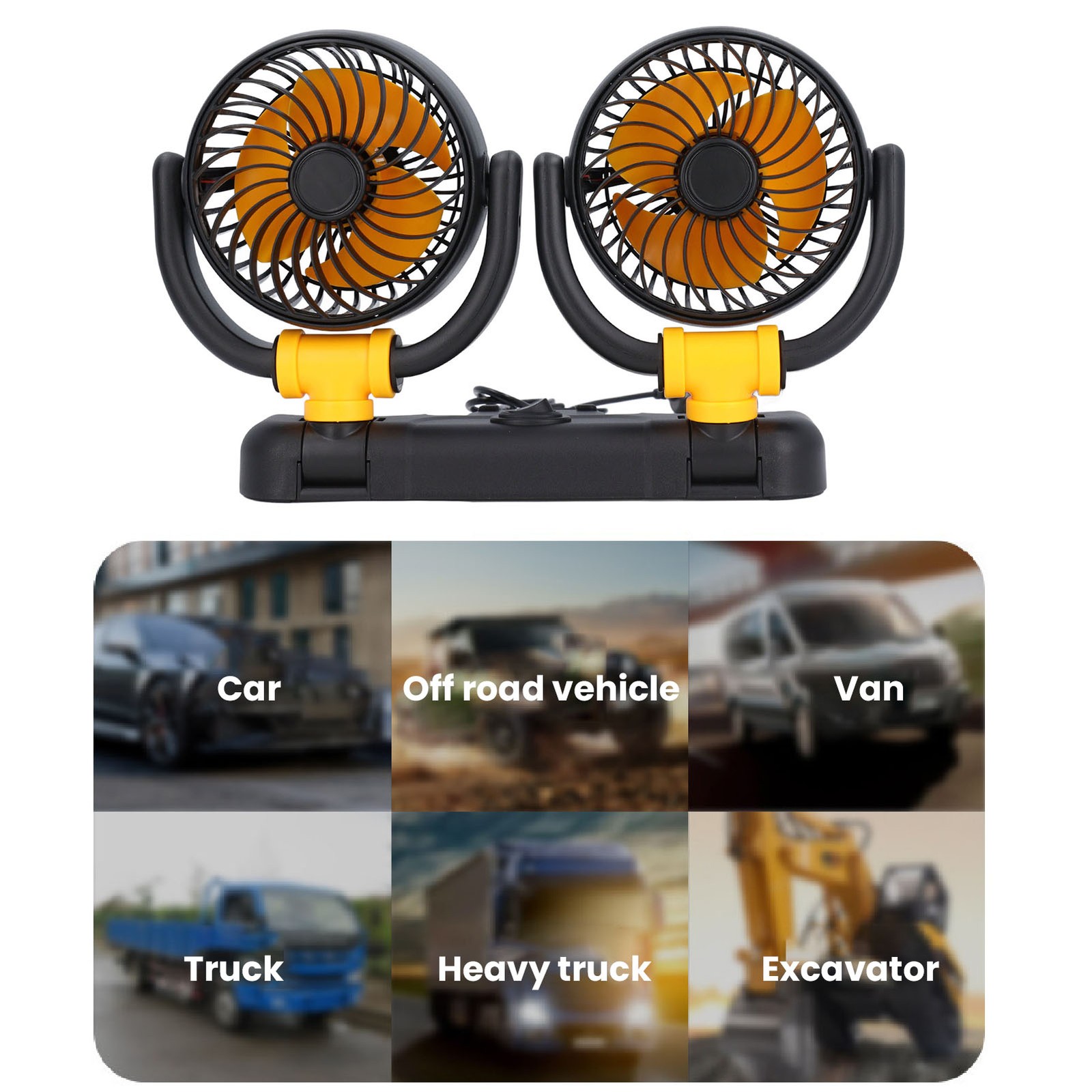 DC12V Dual Head Car Fan Adjustable 2 Speed 360° Rotation Dashboard Mount f3w2