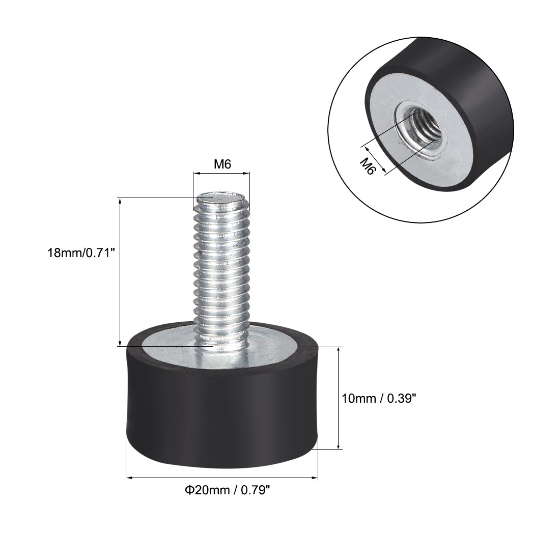 M6 Rubber Anti Vibration Isolators Mounts Shock Absorber D20mm x H10mm 2pcs