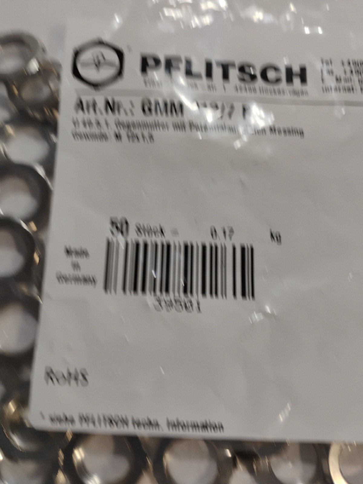 PFLITSCH M12 x 1.5 Lock Nut Art. Nr. GMM 212/7 PA , 50 Pack, EN 60423 Compliant