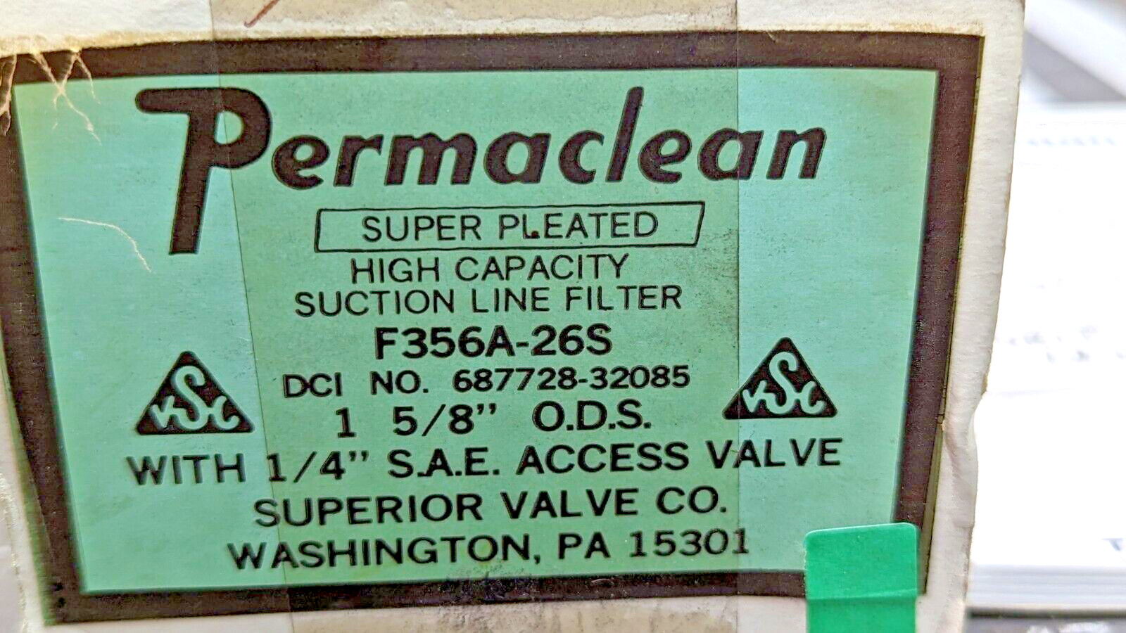 Permaclean 1 5/8” ODS High-Capacity Suction Line Filter NOS [A10]