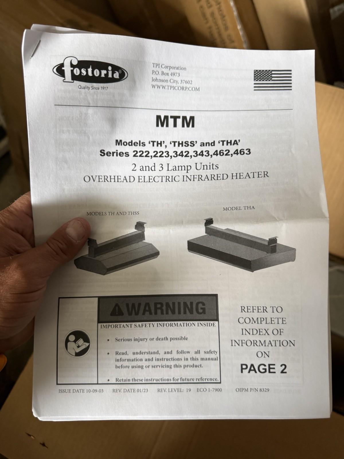 Fostoria TPI tha Series 2 Lamp 5.0 Kw Electric Infrared Heater 342-A60-THA-480V
