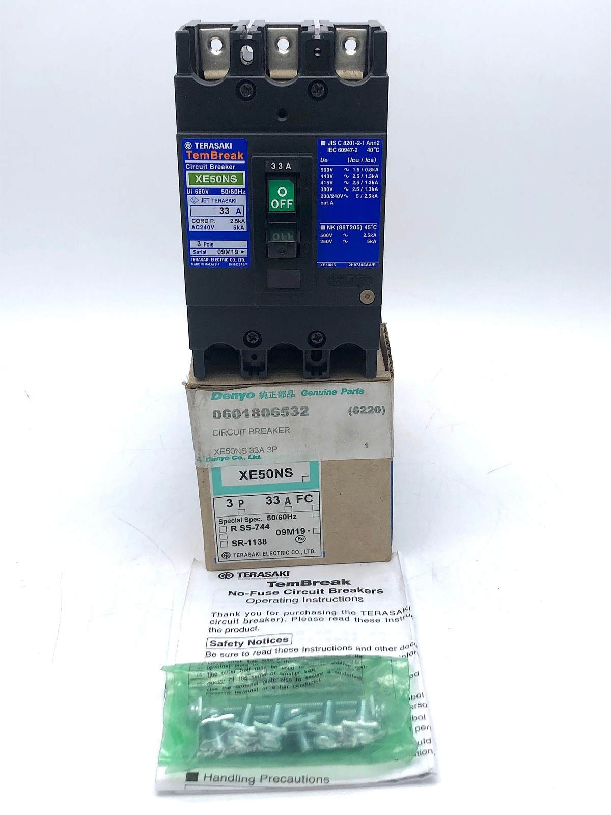 Terasaki Tembreak XE50NS Circuit Breaker No-Fuse 3P 33A 50Hz 240V 5kA