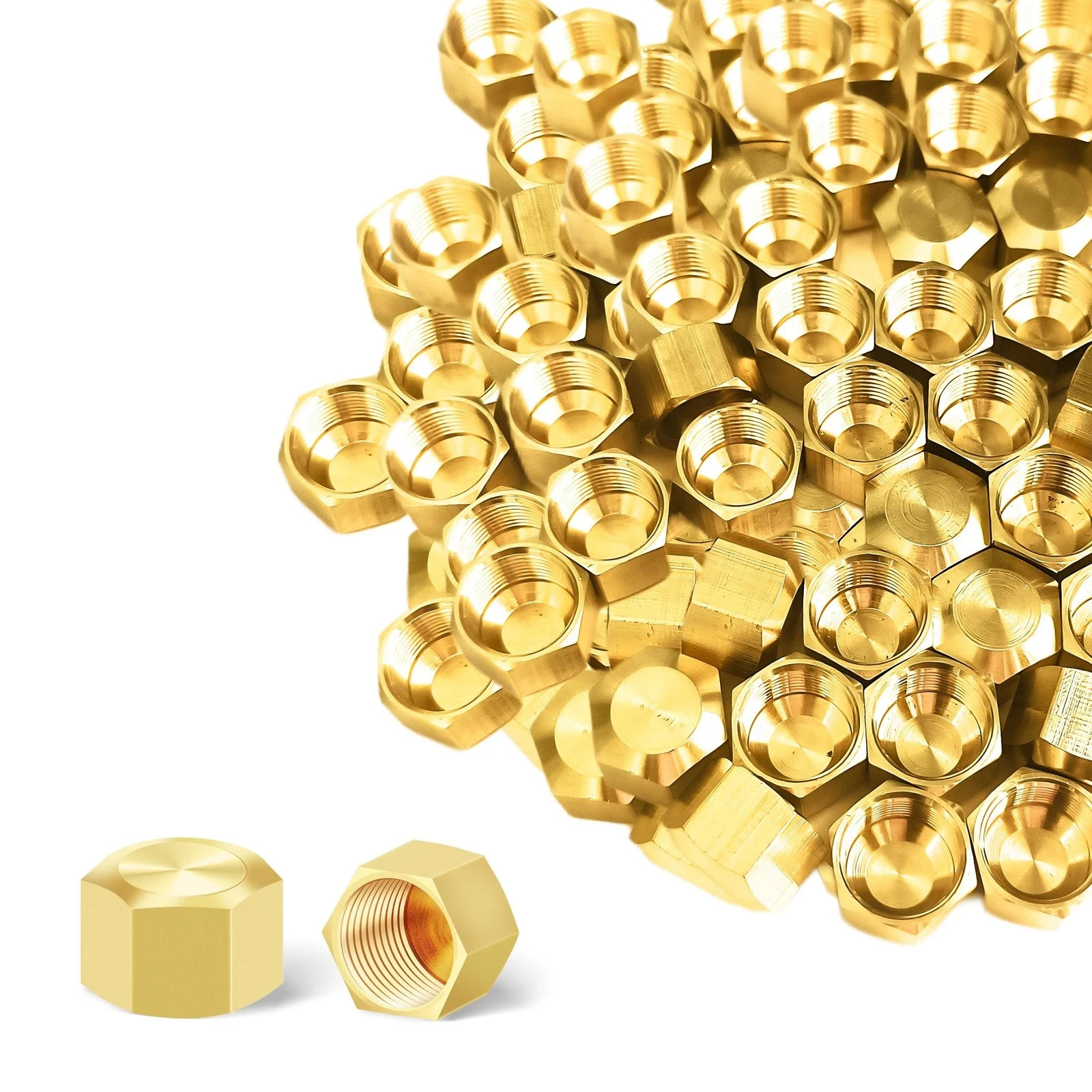 3/8″ Compression Cap, 80pcs Brass Compression Fittings Hex UNEF Thread Stop V…