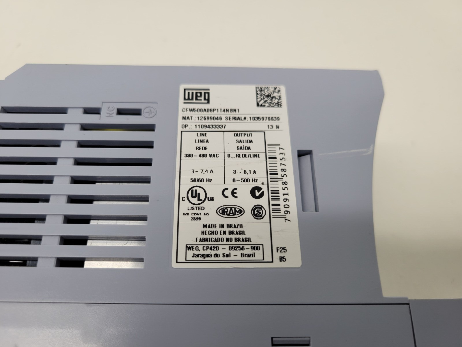 GOOD USED! WEG 380-480V 3-7.4A 3PHASE VECTOR INVERTER CFW500A06P1T4NBN1