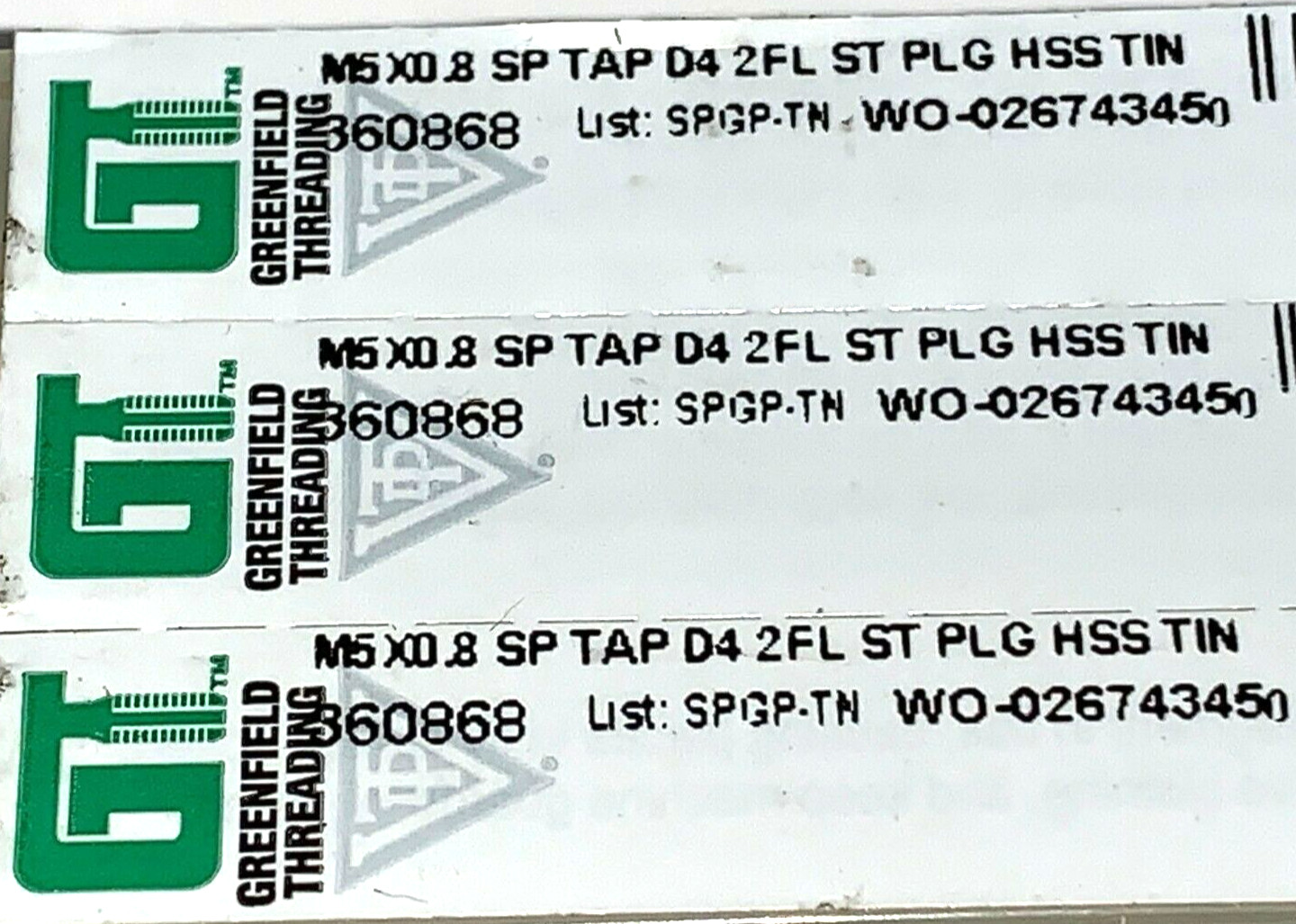 GREENFIELD SPIRAL POINT TAP 360868 M5 X 0.8 22.22MM LOC 60.32MM OAL LOT OF 3