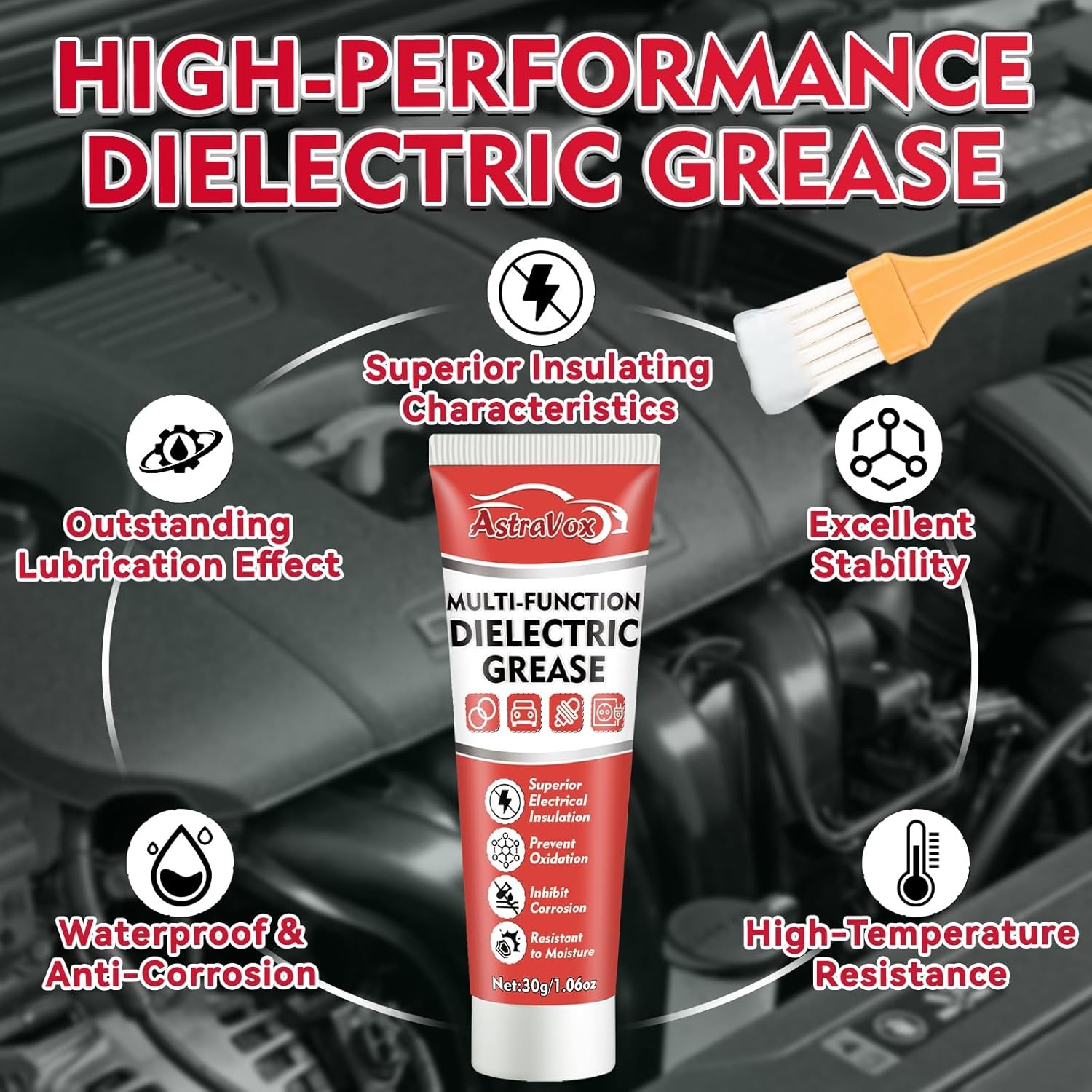 1oz Silicone Dielectric Grease Waterproof Heat-Resistant Spark Plug Brush #169