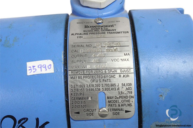 ROSEMOUNT 1151DP4E22 PRESSURE TRANSMITTER_0/1500 MMH2O_AISI-316-L_140 bar max