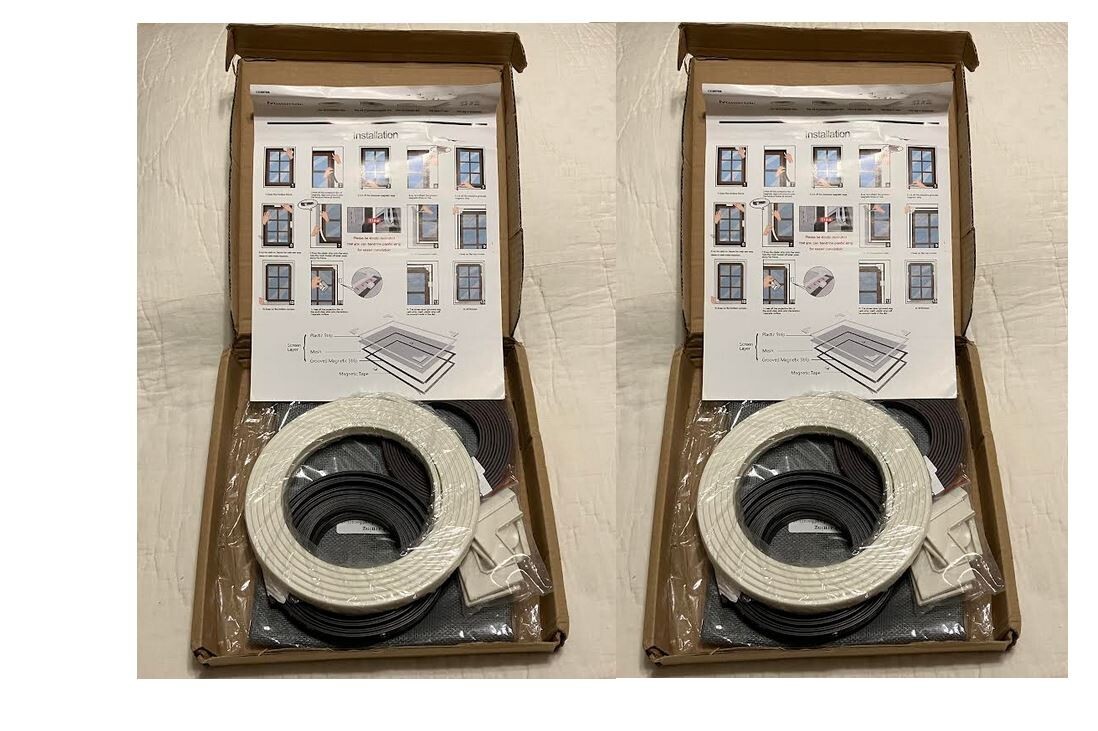Set of 2 NeatiEase Adjustable DIY Magnetic Window Screen- 32″ x 24″ – New
