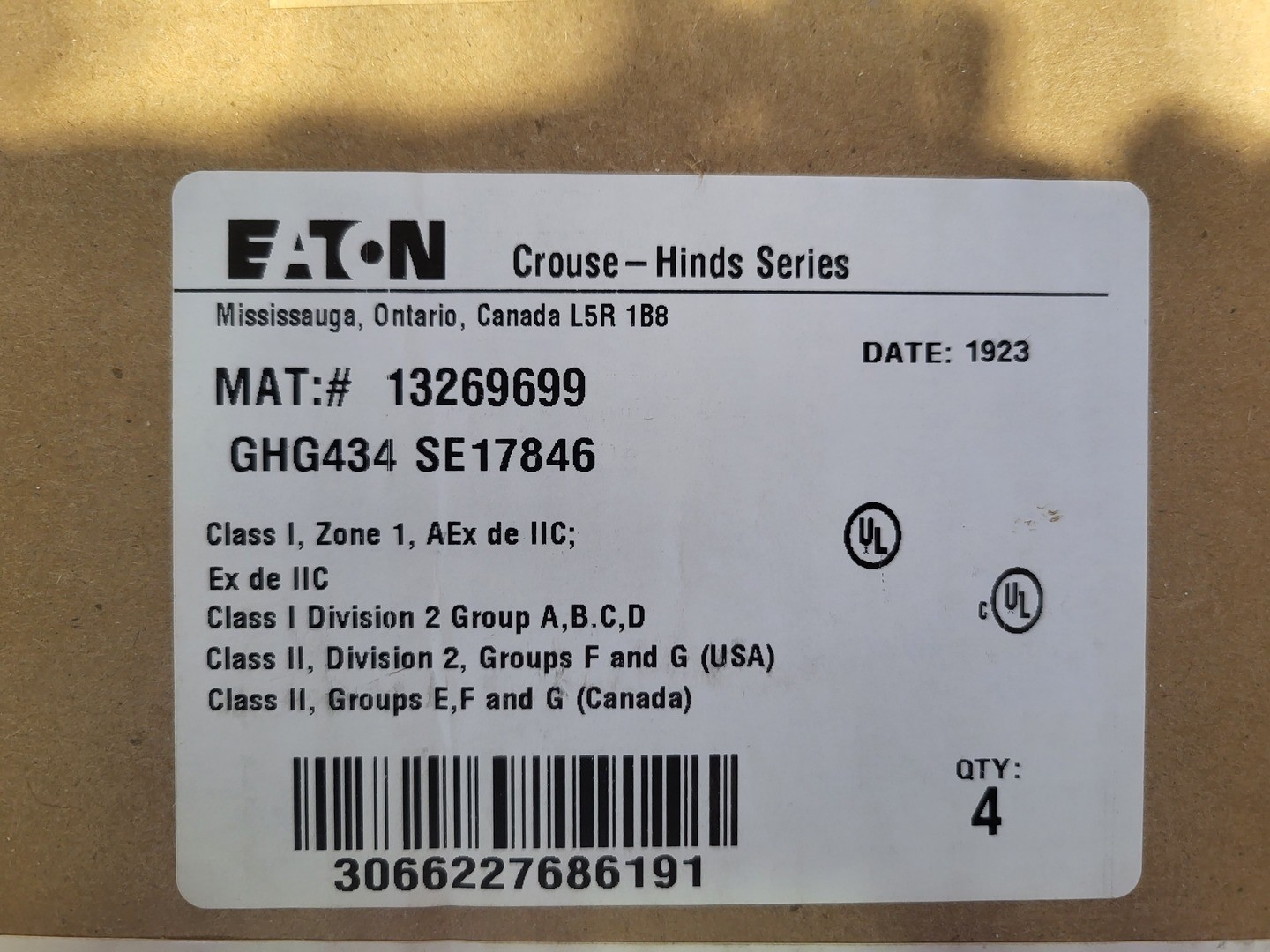 SURPLUS NEW CROUSE-HINDS GHG434 Push Button Control Station – Electrical