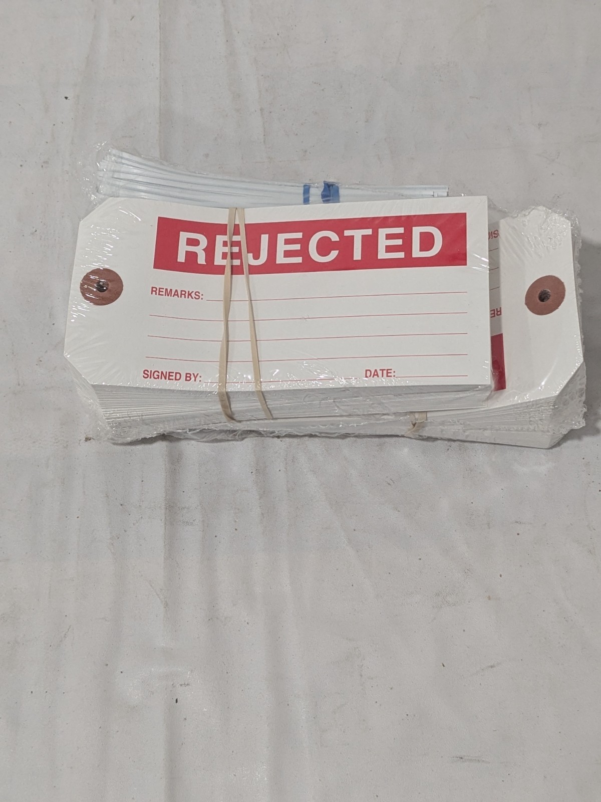 “Rejected” Tag: Rectangle, 2-7/8″ High, 6-3/4″ Wide, Paperboard Qty 100 06443634