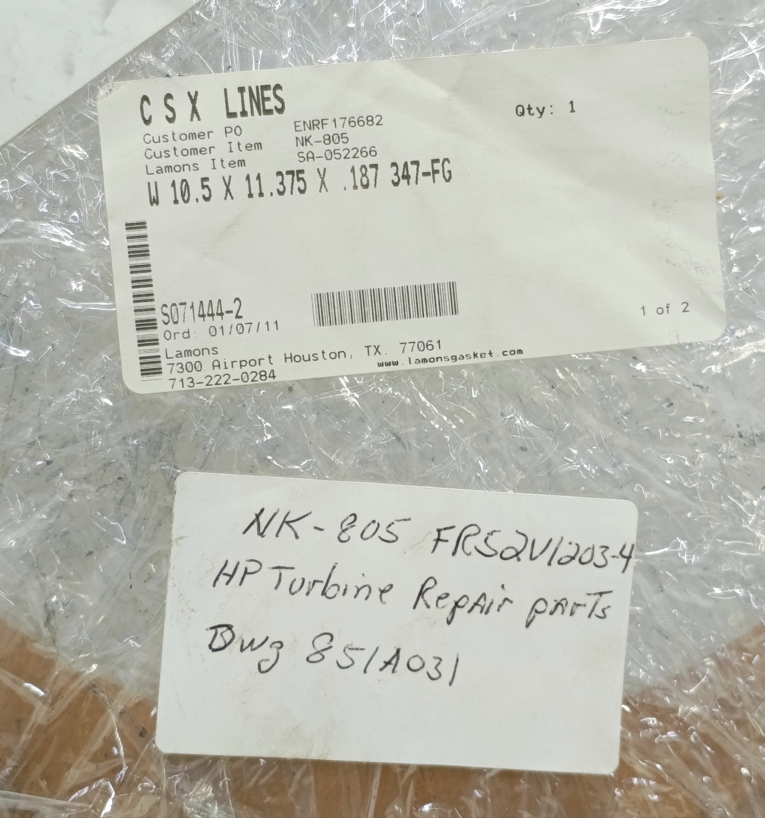 LAMONS C8B.611.37.01.035 NK-805 GASKET STRAINER 10.5X11.375X.187 347-FG NEW