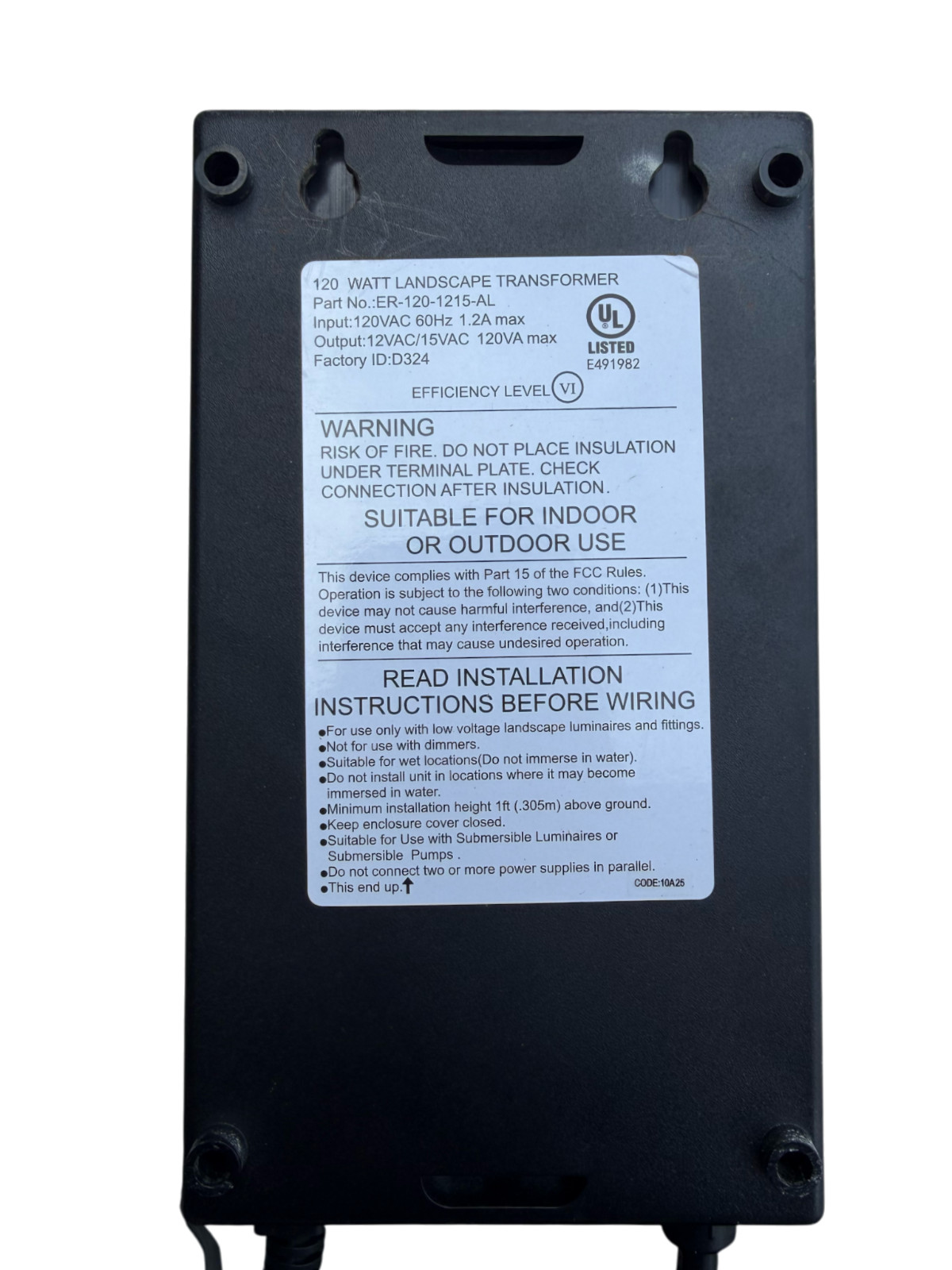 Hampton Bay ER-120-1215-AL Low Voltage 120W Landscape Lighting Transformer