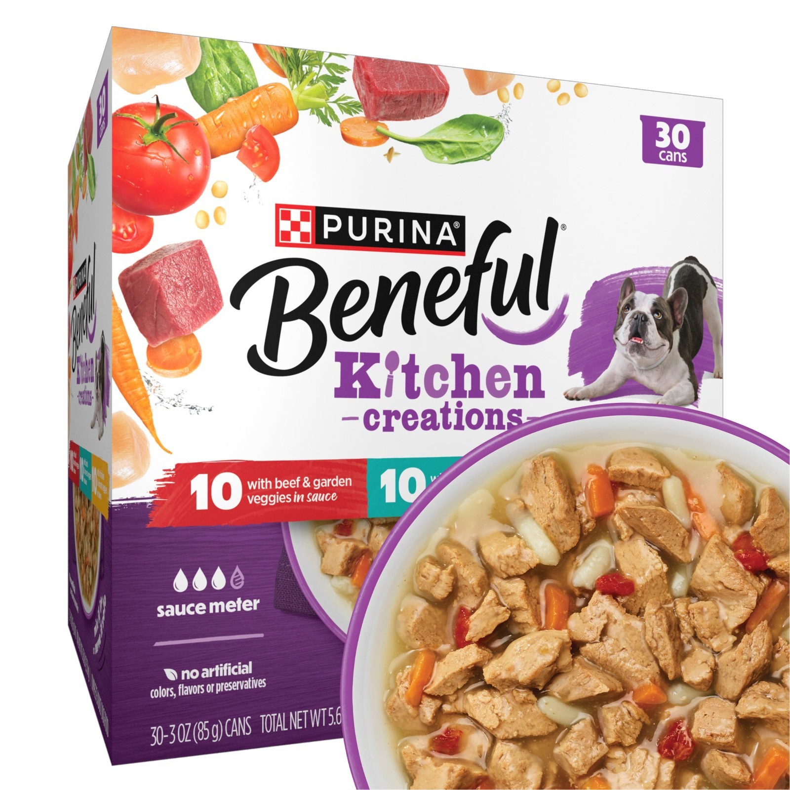 Purina Beneful Medleys Wet Dog Food Soft Beef, Chicken & Lamb, 3 oz Cans,60 pack