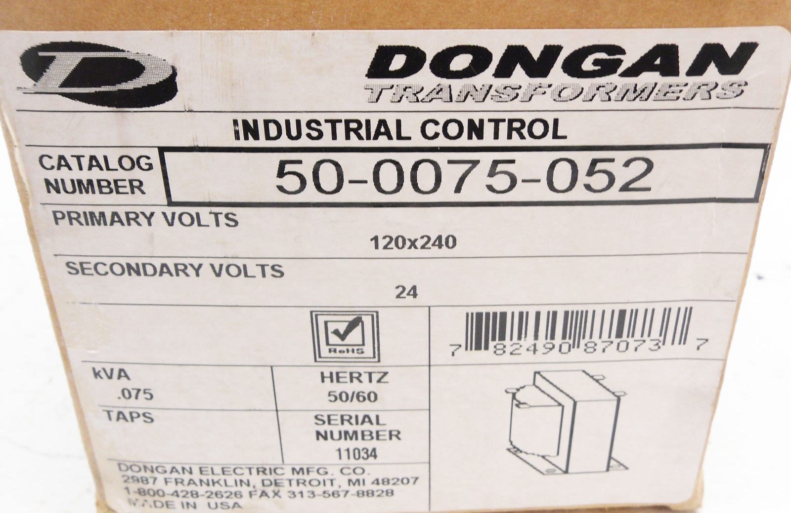 NEW DONGAN 50-0075-052 TRANSFORMER 120-240V 50/60HZ