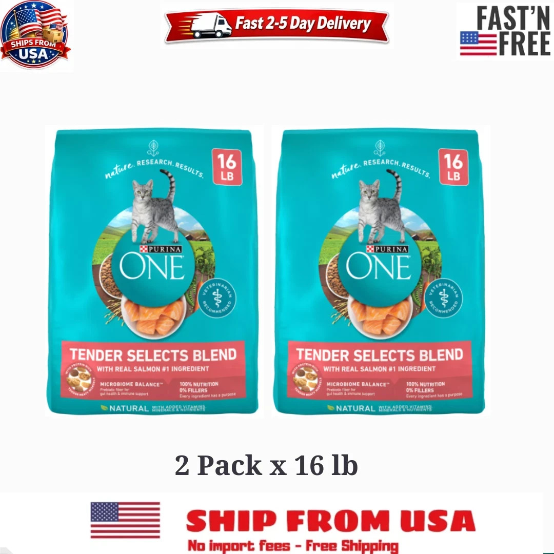 2 PACK Purina ONE Natural Dry Cat Food, Tender Selects Blend, Salmon – 16 lb.