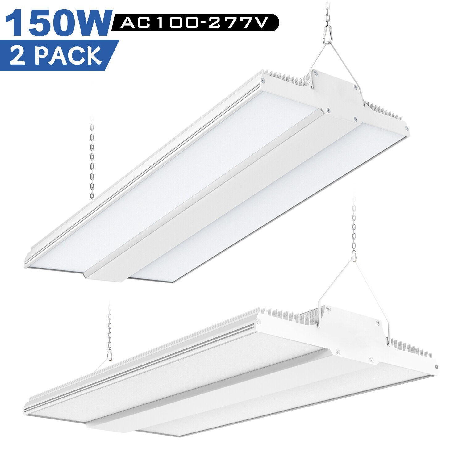 2 Pack 150W LED Linear High Bay Light 22500Lm Commercial Warehouse Shop Lighting
