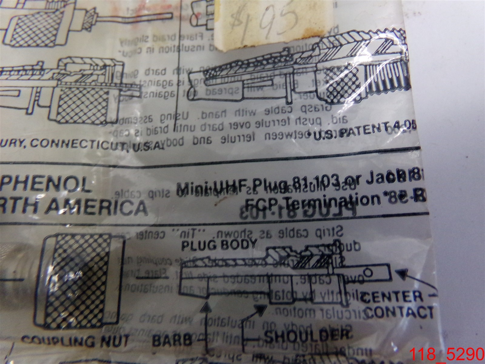 Qty=5: Amphenol Mini-UHF Plug 81-103 or Jack 81-104 Connector