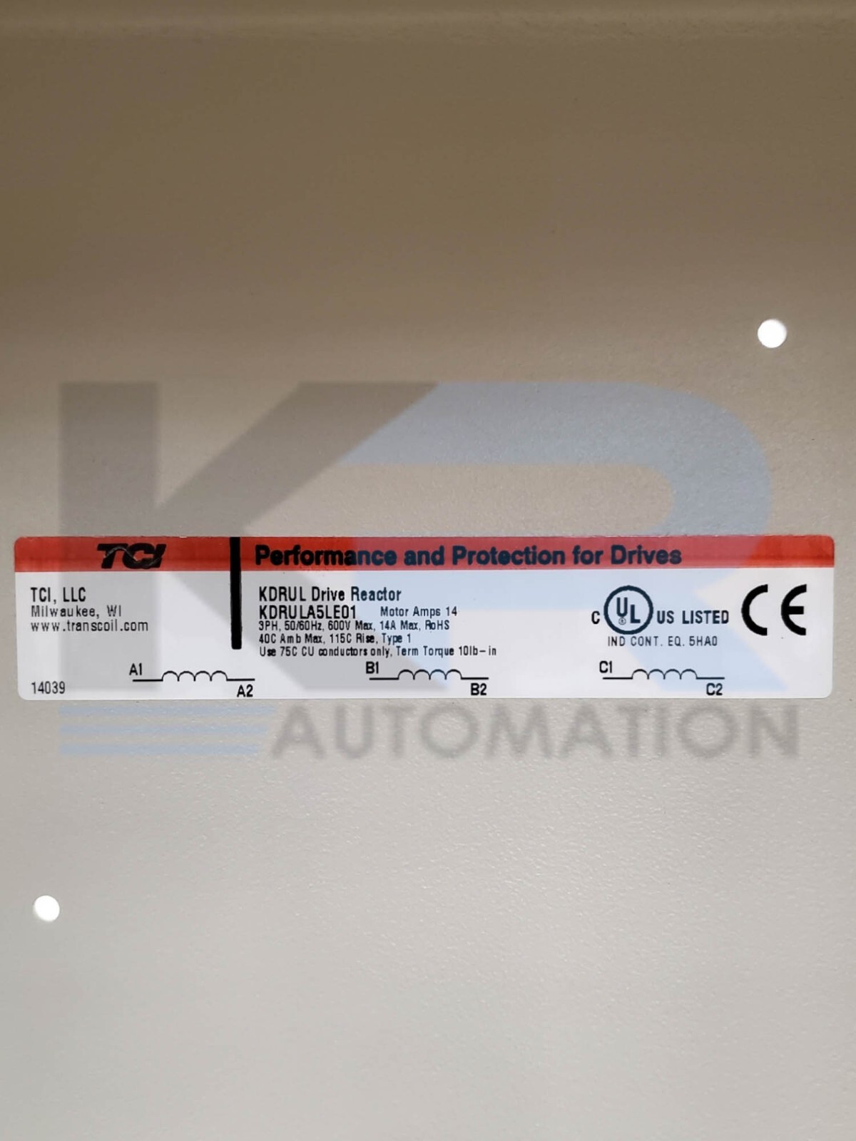 NEW TCI KDRULA5LE01 KDR Low Impedance Line Reactor 10HP 3Ph 14A 480V Type 1