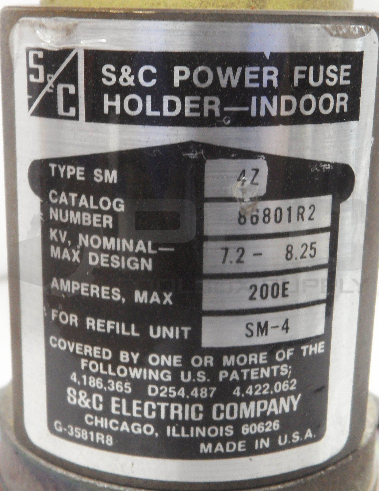 S&C ELECTRIC 86801R2 FUSE HOLDER TYPE SM 4Z 7.2-8.25KV 200E AMPERES W/ SILENCER