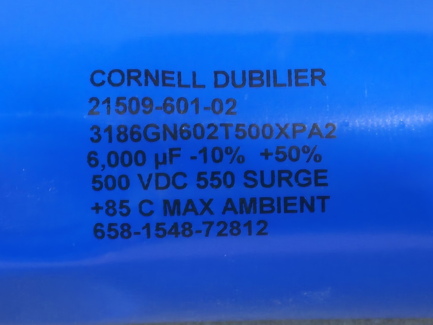 SURPLUS NEW CORNELL-DUBILIER 21509-601-02 6000 uF Capacitor – Electrical