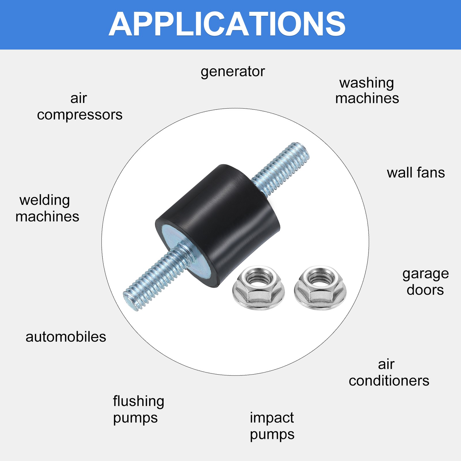 2Pcs M6 x 18mm Rubber Mounts, 20 x 20mm Rubber Vibration Isolator with Nuts