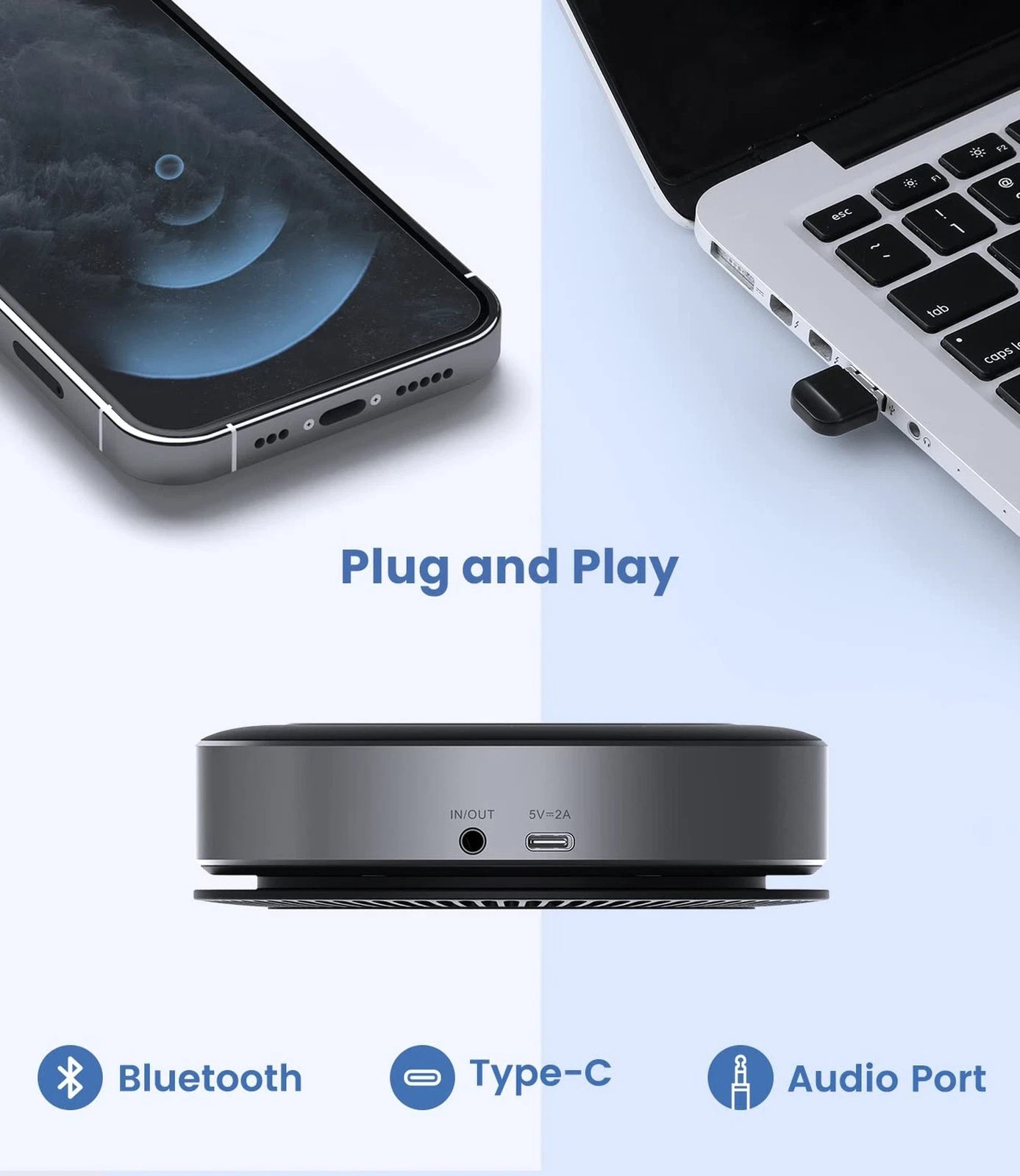 MAXHUB Upgraded BM21 Bluetooth Conference Speakerphone, USB Speaker with 6 Mics