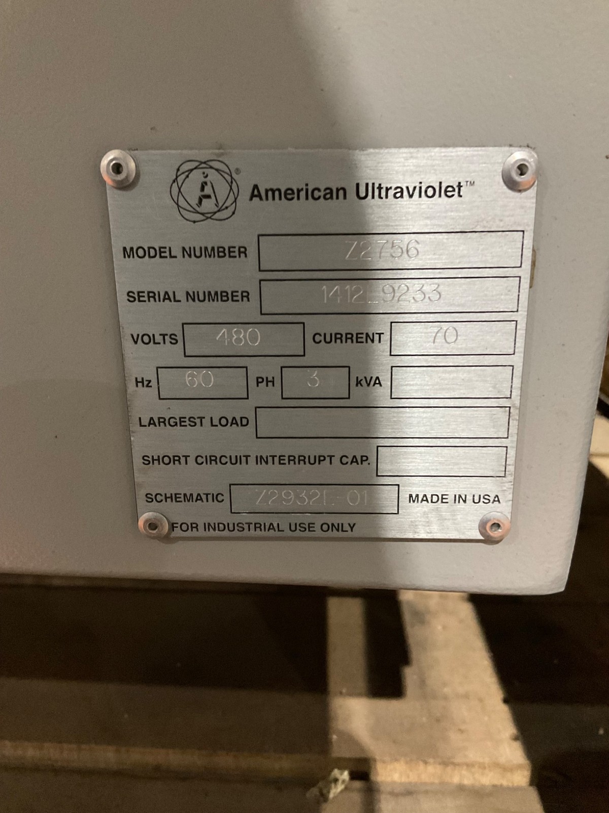 AMERICAN ULTRAVIOLET Z2756 CONVEYOR USED
