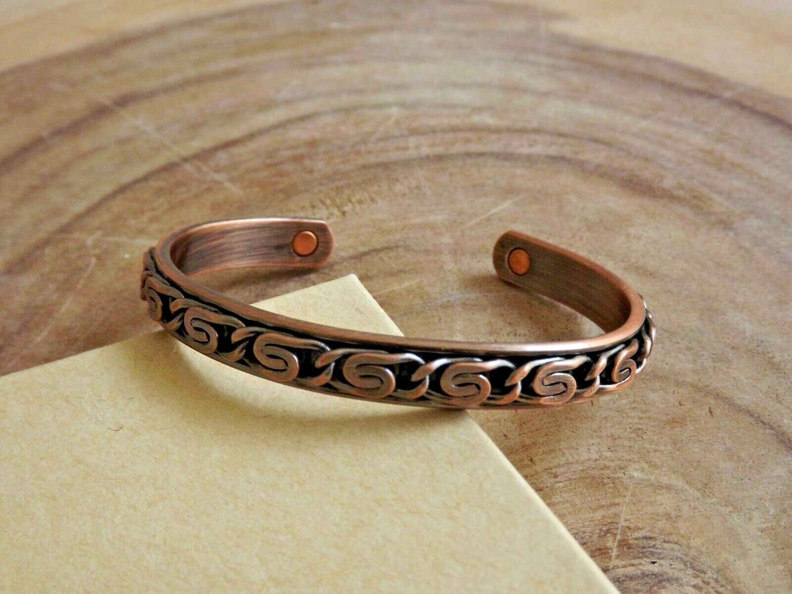 2 Pack Oxidized Pure Copper Magnetic Bracelet Arthritis Energy Cuff – Chain
