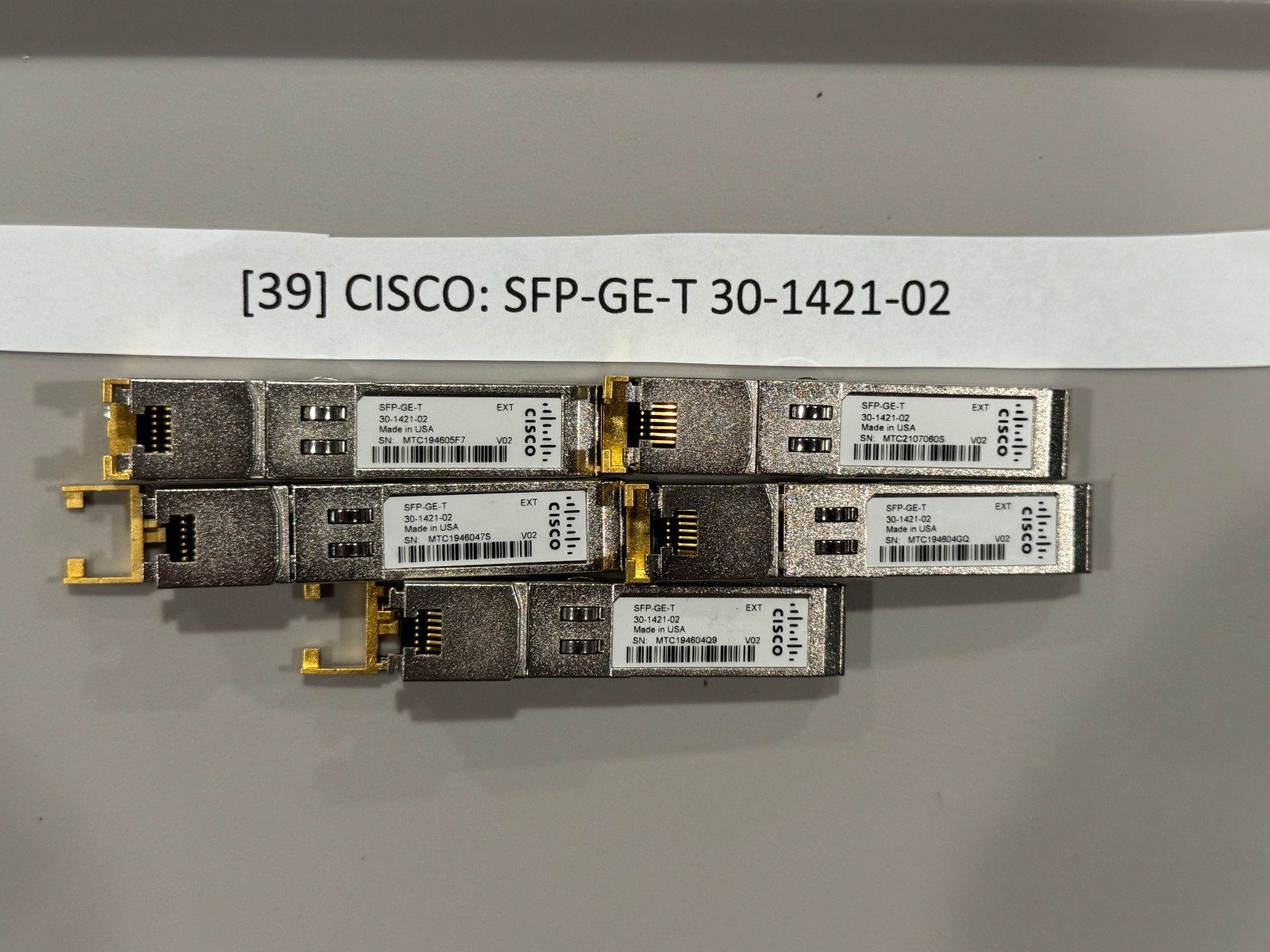 LOT OF 5 NEW CISCO SFP-GE-T TRANSCEIVER MODULE 30-1421-02