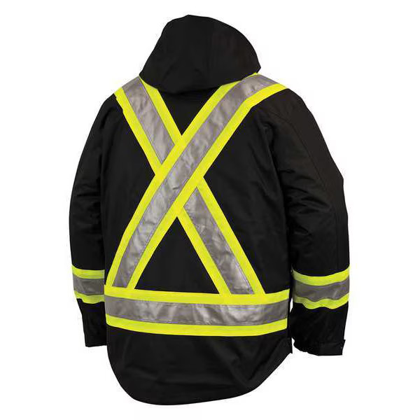 Men’s Hi-Vis 5-in-1 Safety Jacket, 300D Poly Oxford with PU Coating, Black, 3XL
