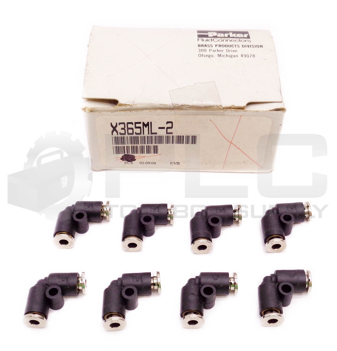 BOX OF 8 NEW PARKER X365ML-2 90° ELBOW PUSH-TO-CONNECT FITTINGS 365ML-2