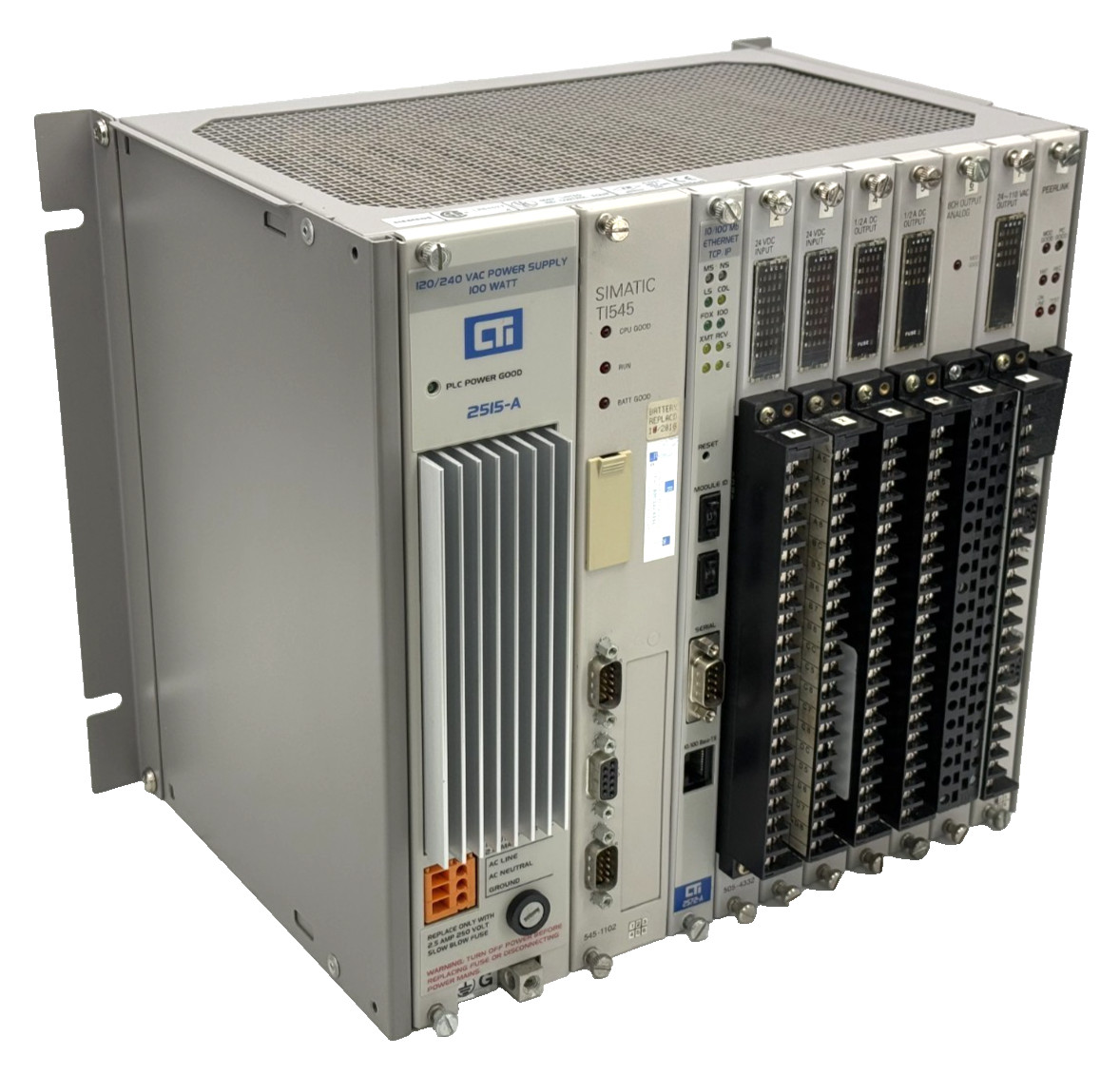 SIEMENS 505-6508 8-Slot Chassis Rack, 545-1102 CPU, CTI 2572-A Ethernet