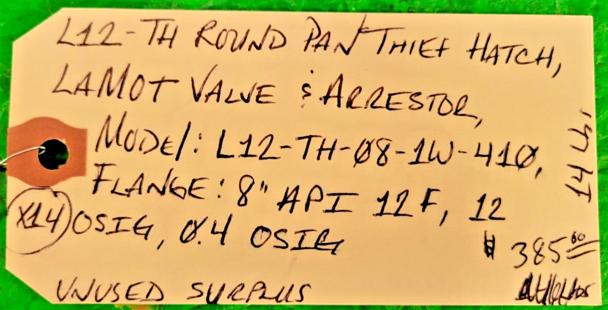 5️ LAMOT L12-TH R0UND PAN THIEF HATCH 8″ API PESSCO OFFERING 1 G103025-6-19 🗽