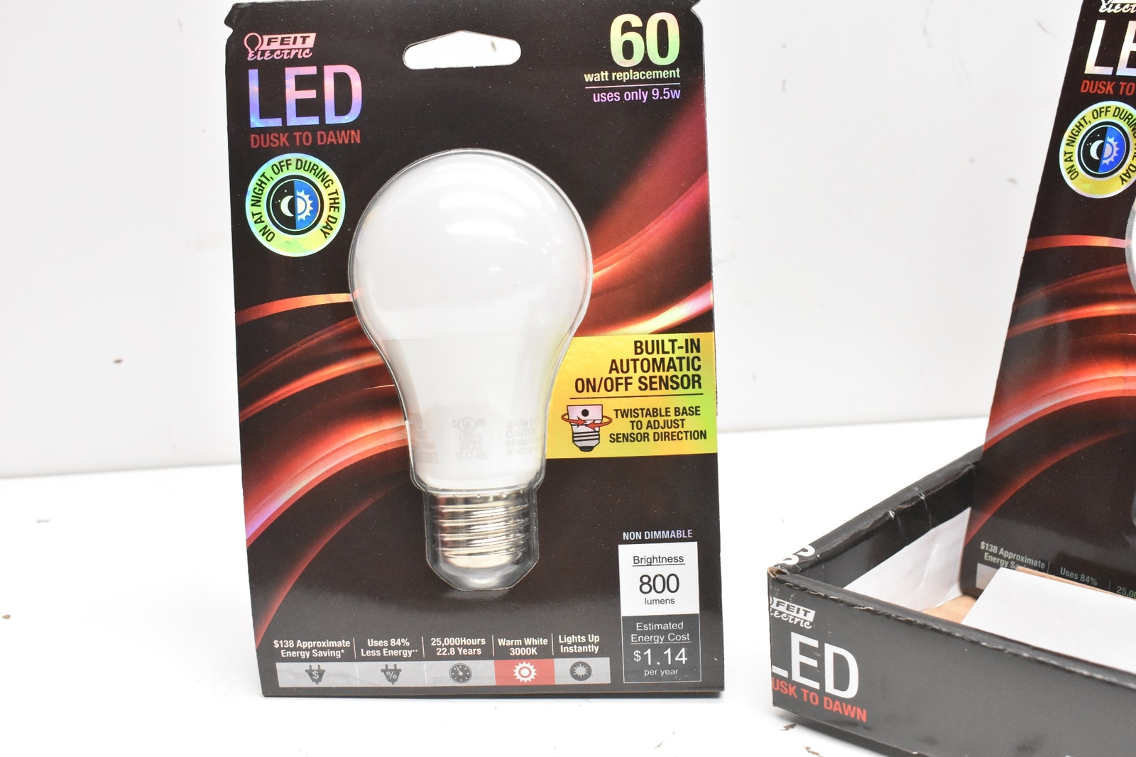Feit Electric LED 60W Bulbs Uses 9.5 Watt 3000K BPA800/830/DD/LED Lot of 4 Bulbs