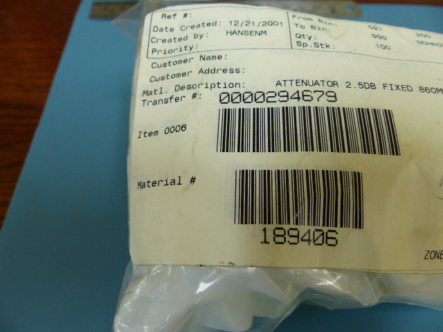 Scientific Atlanta 189406 Qty of 20 per Lot 2.5dB ATTENUATOR TO5 860MHZ 75 O