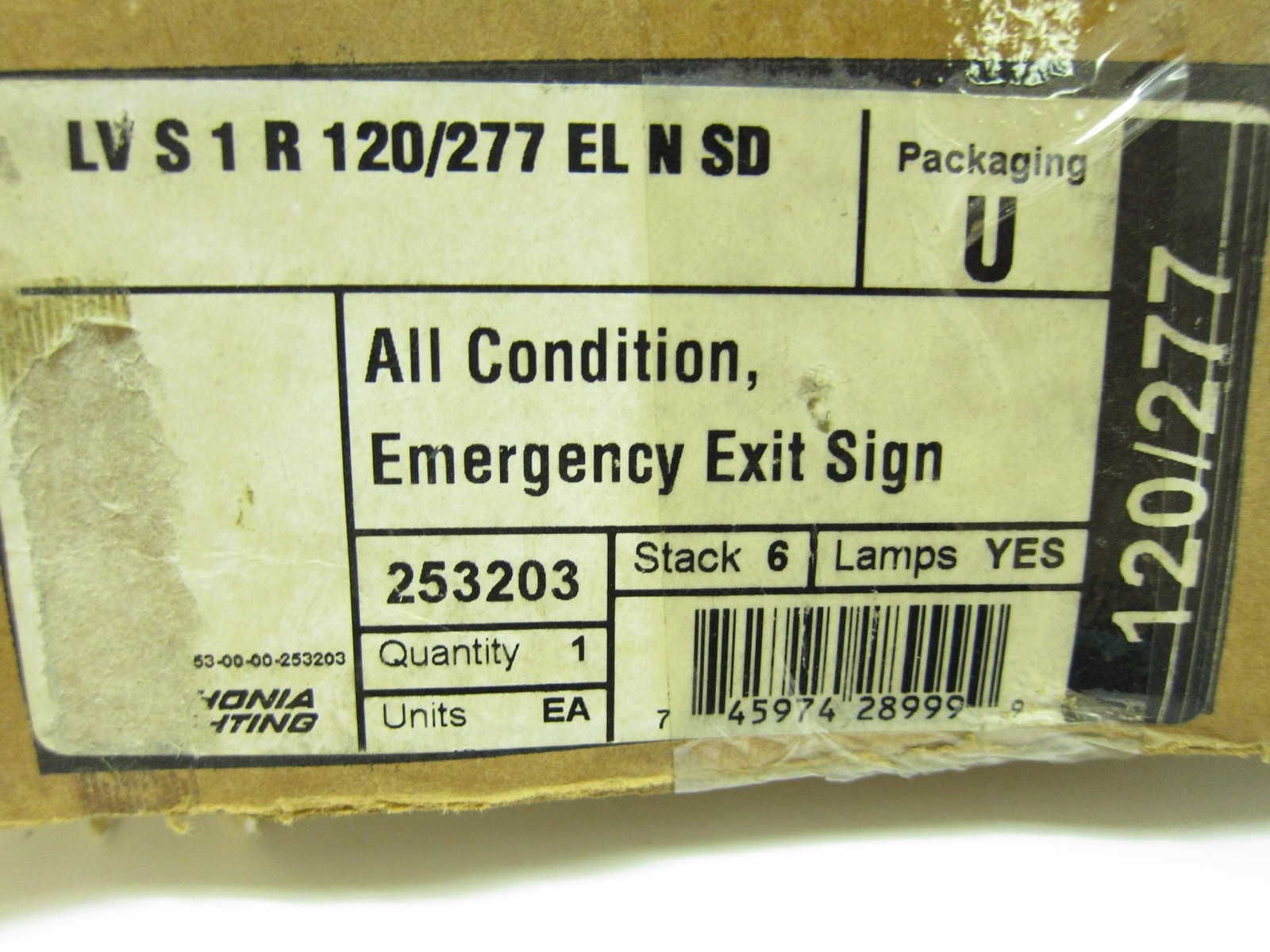 New in Box Lithonia Extreme All Conditions Exit Sign LV S 1 R 120/277 EL N SD 